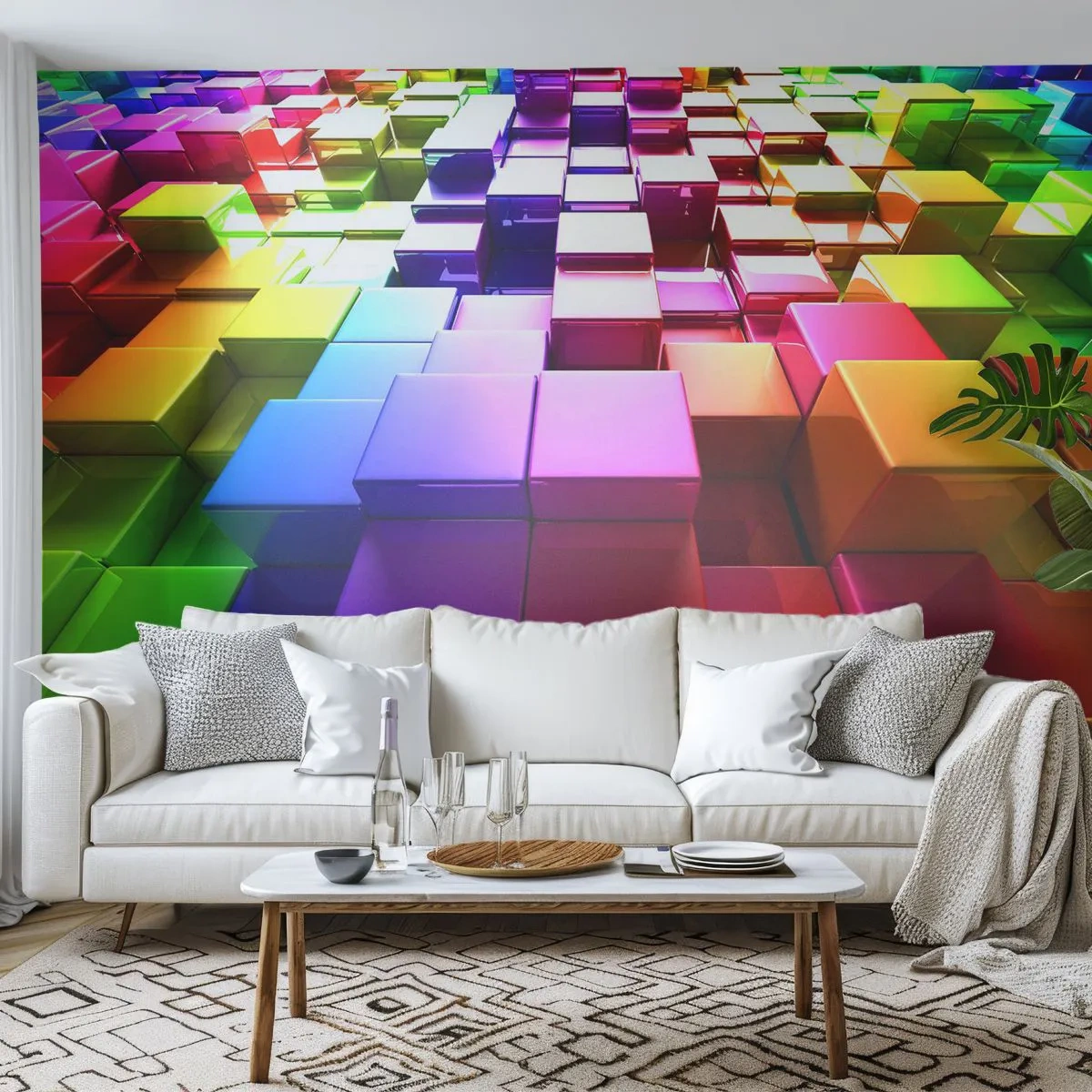Fototapeta Premium Sand - Kolorowe, błyszczące kostki ułożone w abstrakcyjny wzór - 100x70cm - Op-artowe wespół w zespół - Nowoczesna dekoracja ścienna do salonu, kuchni i sypialni ARTTOR