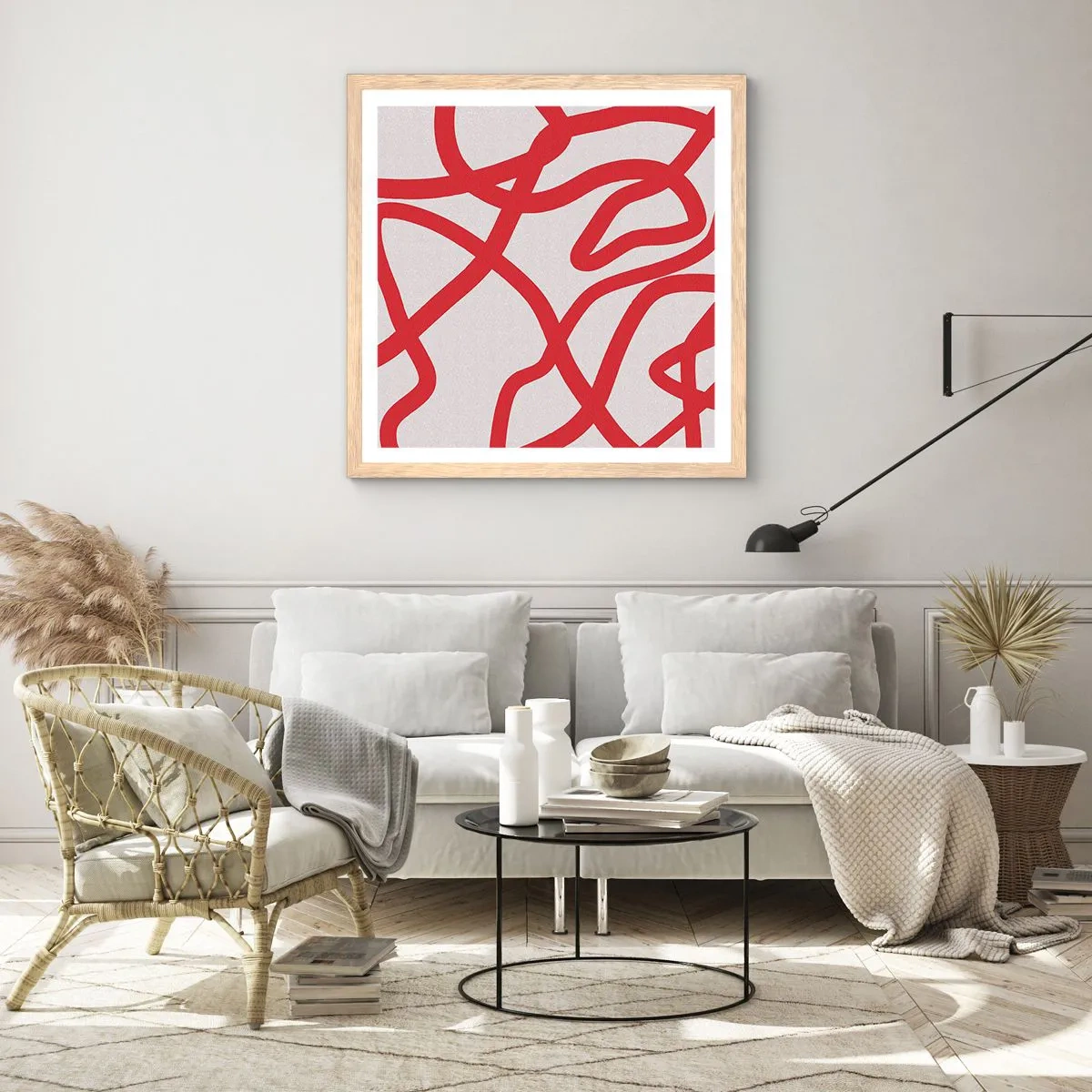Plakat w ramie jasny dąb - Czerwono na białym - 40x40 cm