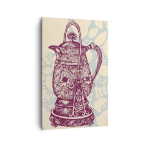 Obraz na płótnie - Stylizowany dzbanek z ornamentami na tle kwiatowym - 80x120cm - Uroda codzienności - Nowoczesna dekoracja ścienna do salonu i sypialni ARTTOR