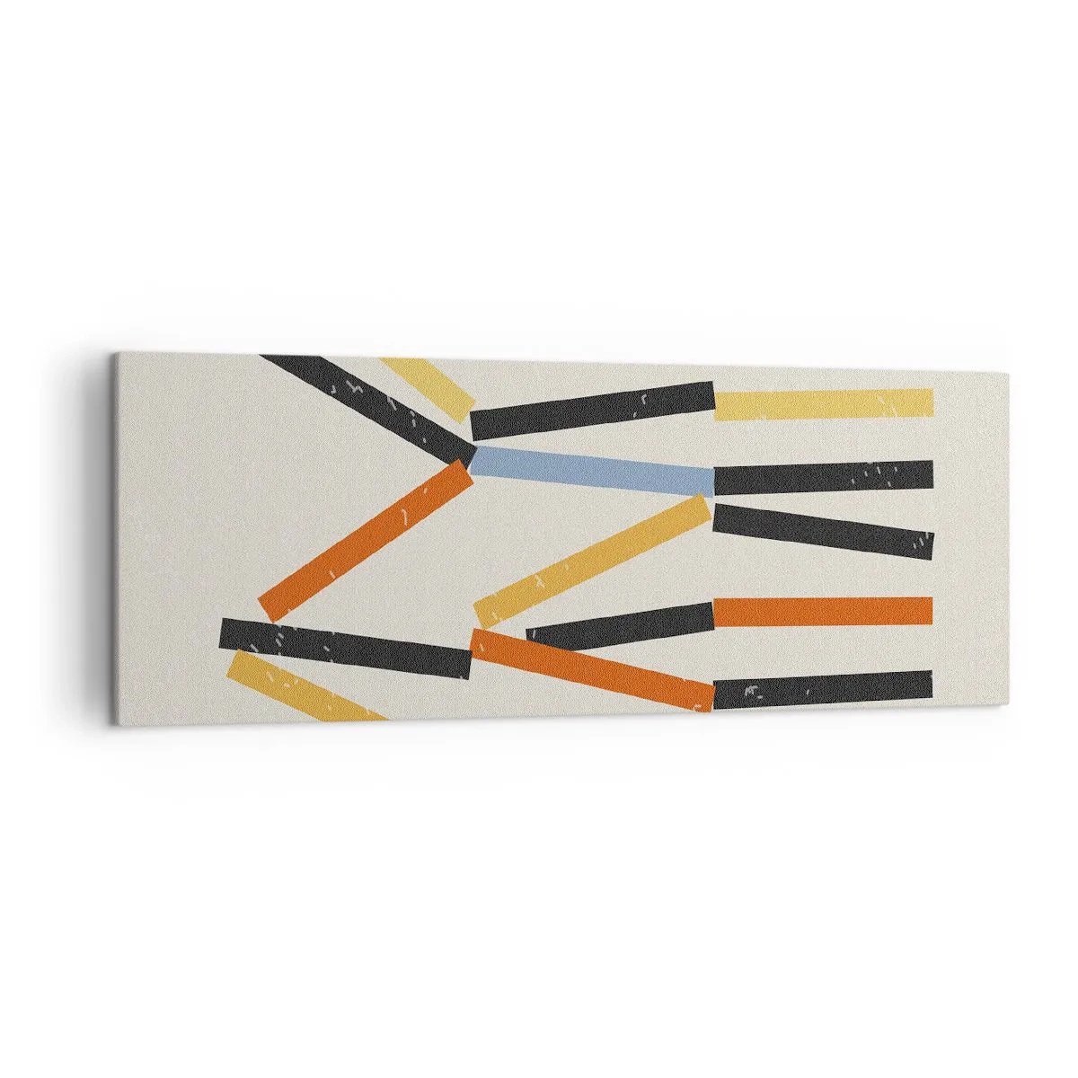 Obraz na płótnie - Abstrakcyjna kompozycja z kolorowymi i czarnymi prostokątami w układzie poziomym - 140x50cm - Kompozycja na poziomie - Nowoczesna dekoracja ścienna do salonu i sypialni ARTTOR