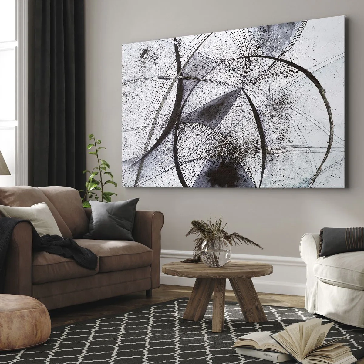 Obraz na płótnie - Abstrakcyjne linie i kształty w odcieniach szarości i czerni - 70x50cm - Futurystyczna fantazja - Nowoczesna dekoracja ścienna do salonu i sypialni ARTTOR