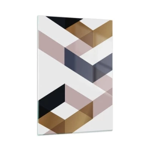 Obraz na szkle - Geometryczny wzór w złotych i beżowych odcieniach - 50x70cm - Płaszczyzny i kąty - Nowoczesna dekoracja ścienna do salonu, kuchni i sypialni ARTTOR
