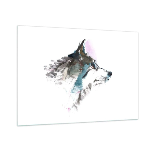Obraz na szkle - Wilk w artystycznym stylu akwareli na białym tle - 100x70cm - O wilku mowa - Nowoczesna dekoracja ścienna do salonu, kuchni i sypialni ARTTOR