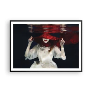 Plakat w czarnej ramie - Kobieta w czerwonym kapeluszu zanurzona w wodzie - 100x70cm - Dziwożona - Nowoczesna dekoracja ścienna do salonu i sypialni ARTTOR