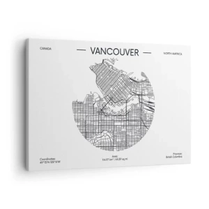 Obraz na płótnie - Mapa Vancouver w minimalistycznym, czarno-białym stylu - 70x50cm - Anatomia Vancouver - Nowoczesna dekoracja ścienna do salonu i sypialni ARTTOR