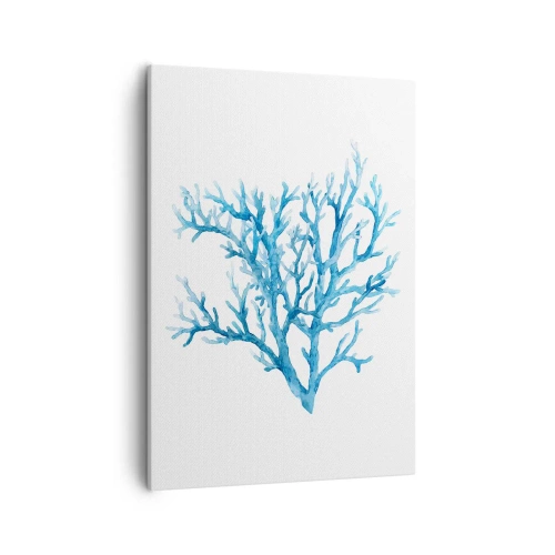 Obraz na płótnie - Akwarelowy rysunek błękitnego koralowca na jasnym tle - 50x70cm - Morski filigran - Nowoczesna dekoracja ścienna do salonu, kuchni i sypialni ARTTOR