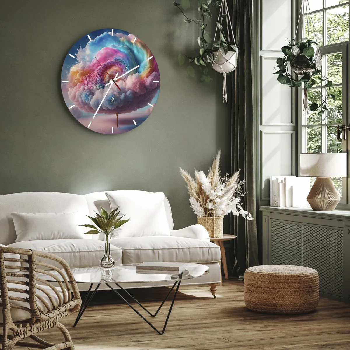 Zegar ścienny - Fantazyjne drzewo z chmur w pastelowych kolorach - 30x30cm - Sen o wesołym miasteczku - Nowoczesna dekoracja ścienna do salonu, kuchni i sypialni ARTTOR