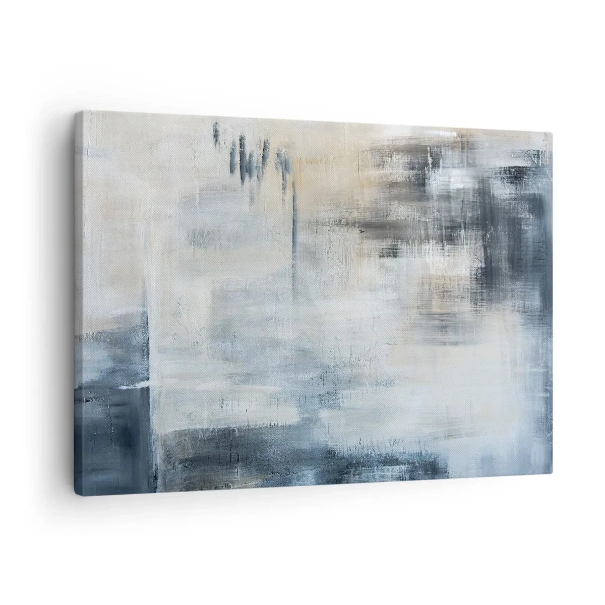 Obraz na płótnie - Abstrakcyjna kompozycja w odcieniach błękitu i szarości - 70x50cm - Za zasłoną błękitu - Nowoczesna dekoracja ścienna do salonu i sypialni ARTTOR