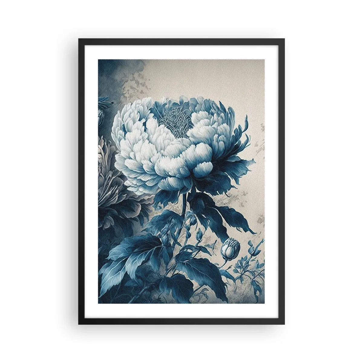 Plakat w czarnej ramie - Delikatny niebieski kwiat w stylu vintage - 50x70cm - Dobrana para - Nowoczesna dekoracja ścienna do salonu i sypialni ARTTOR