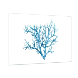 Obraz na szkle - Delikatna akwarela przedstawiająca niebieski koral - 100x70cm - Morski filigran - Nowoczesna dekoracja ścienna do salonu, kuchni i sypialni ARTTOR