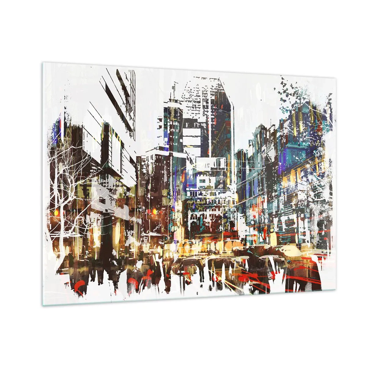 Obraz na szkle - Kolorowe światła miasta w artystycznym, migotliwym stylu - 100x70cm - Miasto migotliwe - Nowoczesna dekoracja ścienna do salonu, kuchni i sypialni ARTTOR