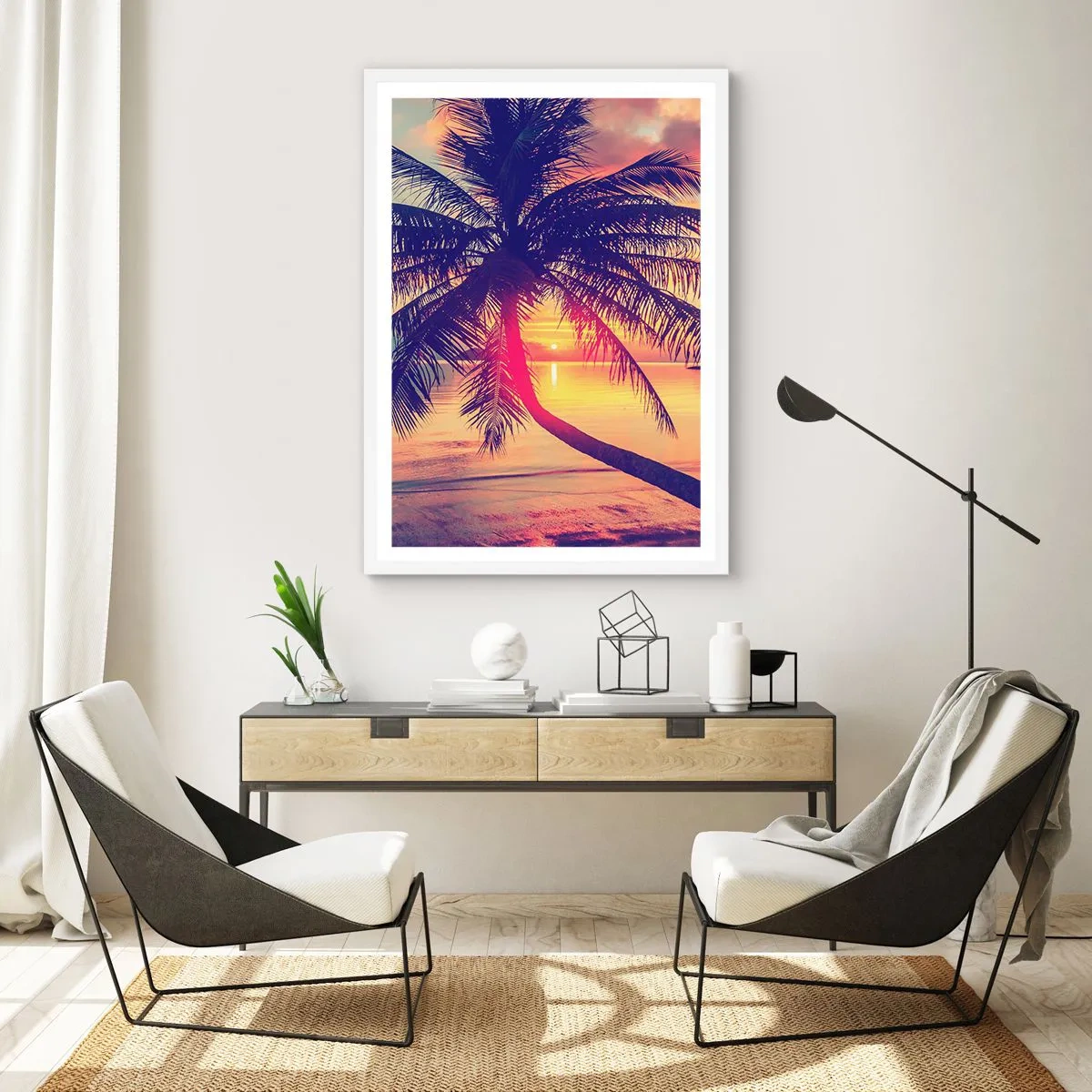 Plakat w białej ramie - Wieczór pod palmami - 40x50 cm