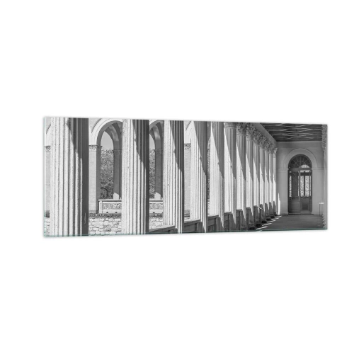 Obraz na szkle - Kolumnada w klasycznym stylu w czerni i bieli - 140x50cm - Słoneczna arkada - Nowoczesna dekoracja ścienna do salonu i sypialni ARTTOR