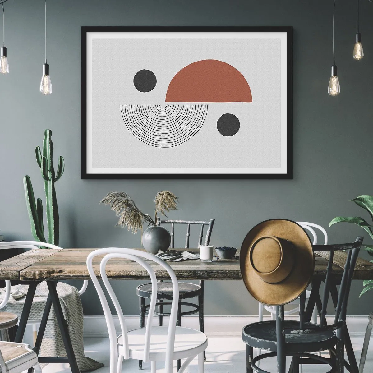 Plakat w czarnej ramie - Geometryczne kształty w odcieniach brązu i czerni - 100x70cm - Doskonałość koła - Nowoczesna dekoracja ścienna do salonu i sypialni ARTTOR