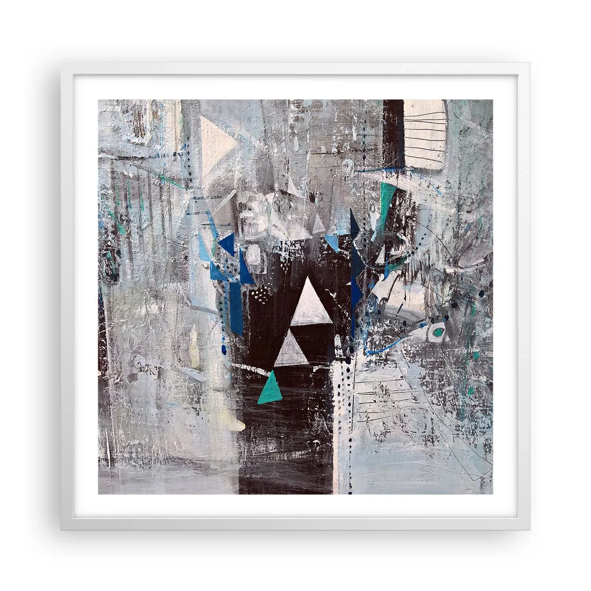 Plakat w białej ramie - Nadrzędny porządek trójkątów - 60x60 cm