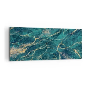 Obraz na płótnie - Teksturowany wzór marmuru w odcieniach turkusu i złota - 120x50cm - Żyła złota - Nowoczesna dekoracja ścienna do salonu i sypialni ARTTOR