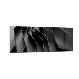 Obraz na szkle - Czarno-biała abstrakcja z geometrycznymi strukturami - 140x50cm - Przestrzenny porządek - Nowoczesna dekoracja ścienna do salonu i sypialni ARTTOR