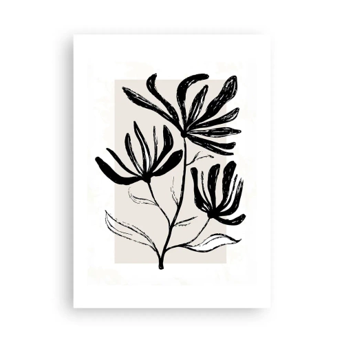 Plakat - Czarno-biała ilustracja kwiatów na beżowym tle - 50x70cm - Szkic do zielnika - Nowoczesna dekoracja ścienna do salonu, kuchni i sypialni ARTTOR