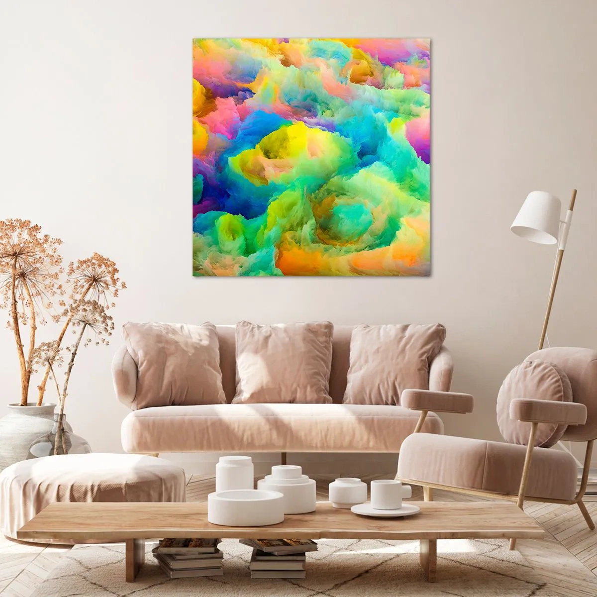 Obraz na płótnie - Tęczowy puch - 50x50 cm