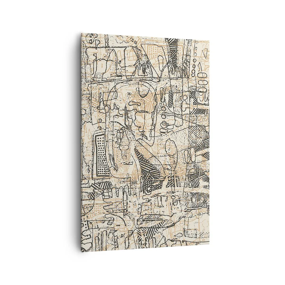 Obraz na płótnie - Abstrakcyjne wzory i linie na beżowym tle - 80x120cm - Czeka na rozszyfrowanie - Nowoczesna dekoracja ścienna do salonu i sypialni ARTTOR