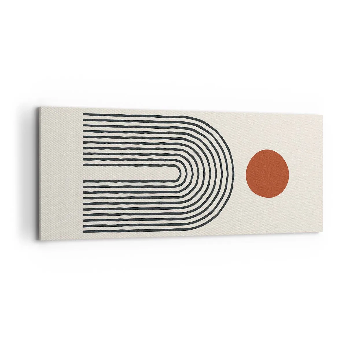 Obraz na płótnie - Nowoczesny abstrakcyjny wzór z liniami i czerwonym okręgiem - 120x50cm - Magnetyzm kształtów i barw - Nowoczesna dekoracja ścienna do salonu i sypialni ARTTOR