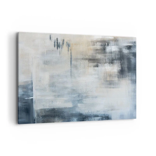 Obraz na płótnie - Abstrakcyjna kompozycja w odcieniach błękitu i szarości - 100x70cm - Za zasłoną błękitu - Nowoczesna dekoracja ścienna do salonu, kuchni i sypialni ARTTOR