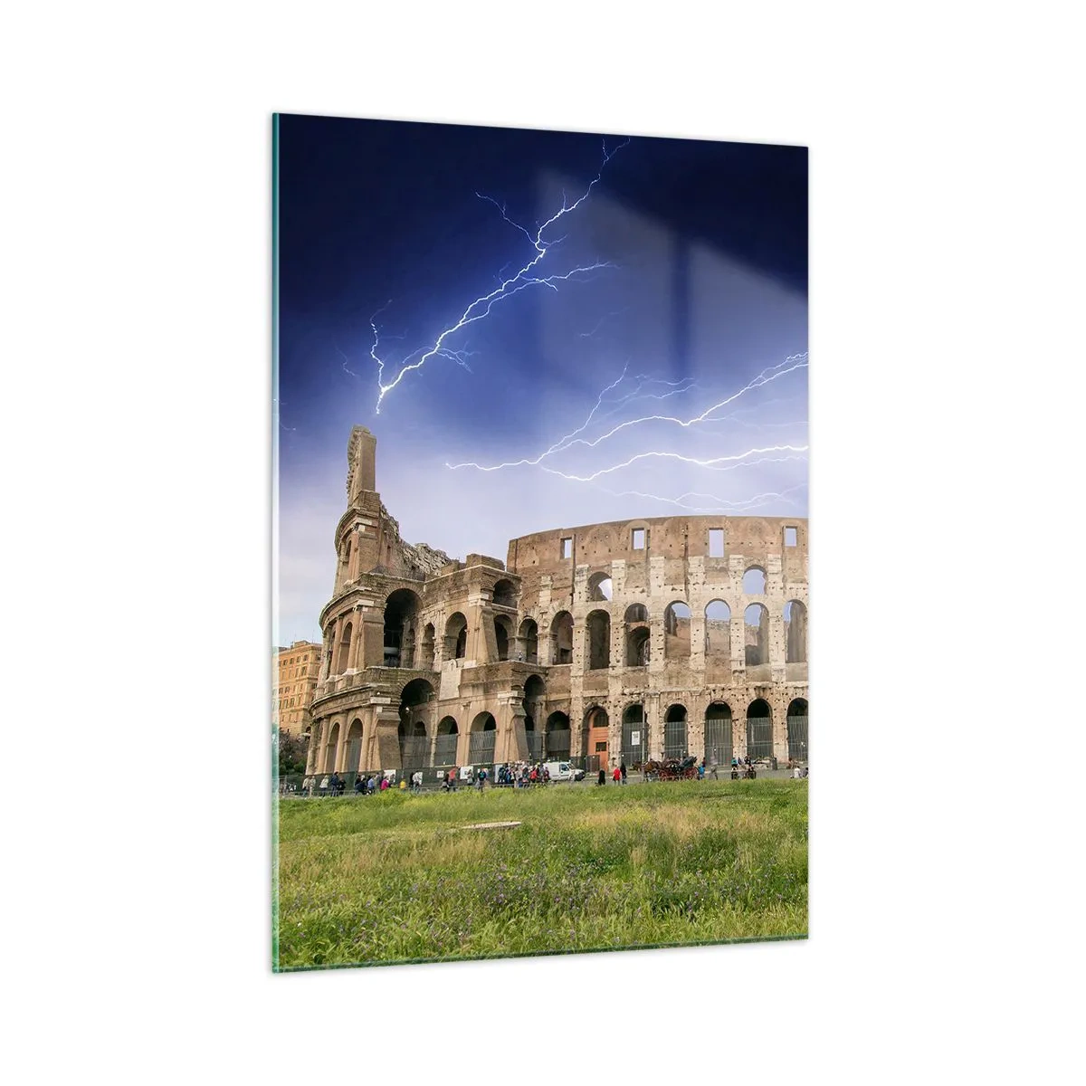 Obraz na szkle - Koloseum w Rzymie podczas burzy z piorunami - 50x70cm - Arena walki - Nowoczesna dekoracja ścienna do salonu, kuchni i sypialni ARTTOR