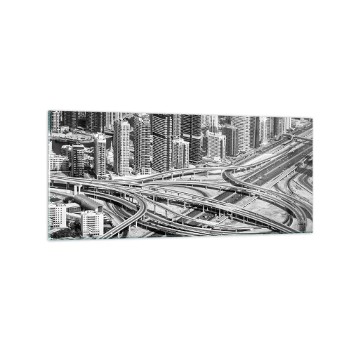 Obraz na szkle - Widok na Dubaj z perspektywy lotu ptaka - 120x50cm - Dubaj – miasto niemożliwe - Nowoczesna dekoracja ścienna do salonu i sypialni ARTTOR