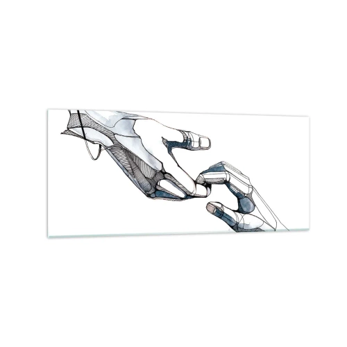 Obraz na szkle - Artystyczne przedstawienie dłoni w minimalistycznej i geometrycznej formie - 120x50cm - Dobry gest - Nowoczesna dekoracja ścienna do salonu i sypialni ARTTOR