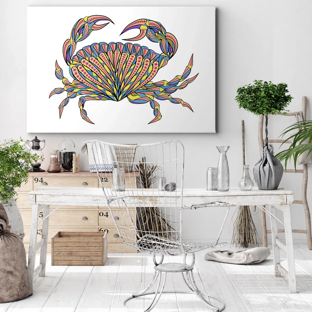 Obraz na płótnie - Kolorowy krab w artystycznym stylu - 70x50cm - Morska biżuteria - Nowoczesna dekoracja ścienna do salonu i sypialni ARTTOR