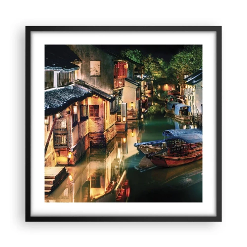 Plakat w czarnej ramie - Wieczór na chińskiej ulicy - 50x50 cm