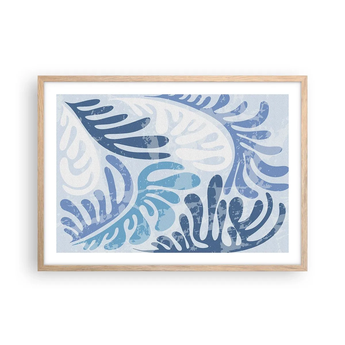 Plakat w ramie jasny dąb - Błękitne paprocie - 70x50 cm