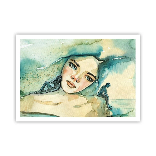 Plakat - Akwarela twarzy kobiety z refleksyjnym motywem - 100x70cm - Am I blue? - Nowoczesna dekoracja ścienna do salonu i sypialni ARTTOR