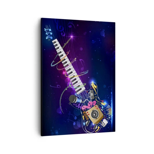 Obraz na płótnie - Abstrakcyjna kompozycja muzyczna z gitarą i klawiszami - 50x70cm - I wszystko gra - Nowoczesna dekoracja ścienna do salonu, kuchni i sypialni ARTTOR