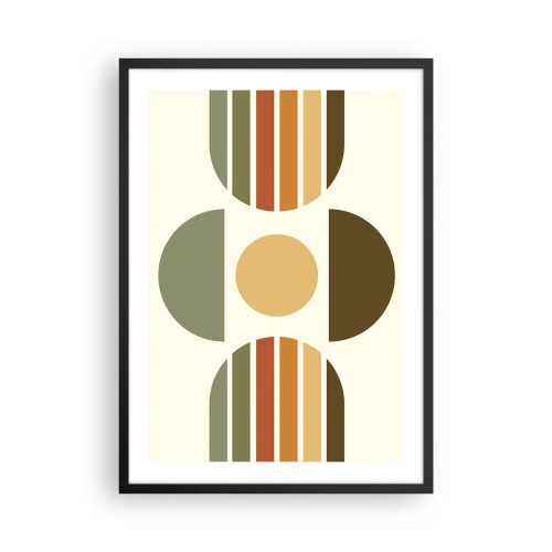 Plakat w czarnej ramie - Abstrakcyjny geometryczny wzór w odcieniach ziemi z kołem i półkolami - 50x70cm - W kolorach ziemi - Nowoczesna dekoracja ścienna do salonu i sypialni ARTTOR