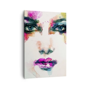 Obraz na płótnie - Abstrakcyjny portret kobiety w intensywnych barwach - 70x100cm - Portret malowany tęczą - Nowoczesna dekoracja ścienna do salonu i sypialni ARTTOR