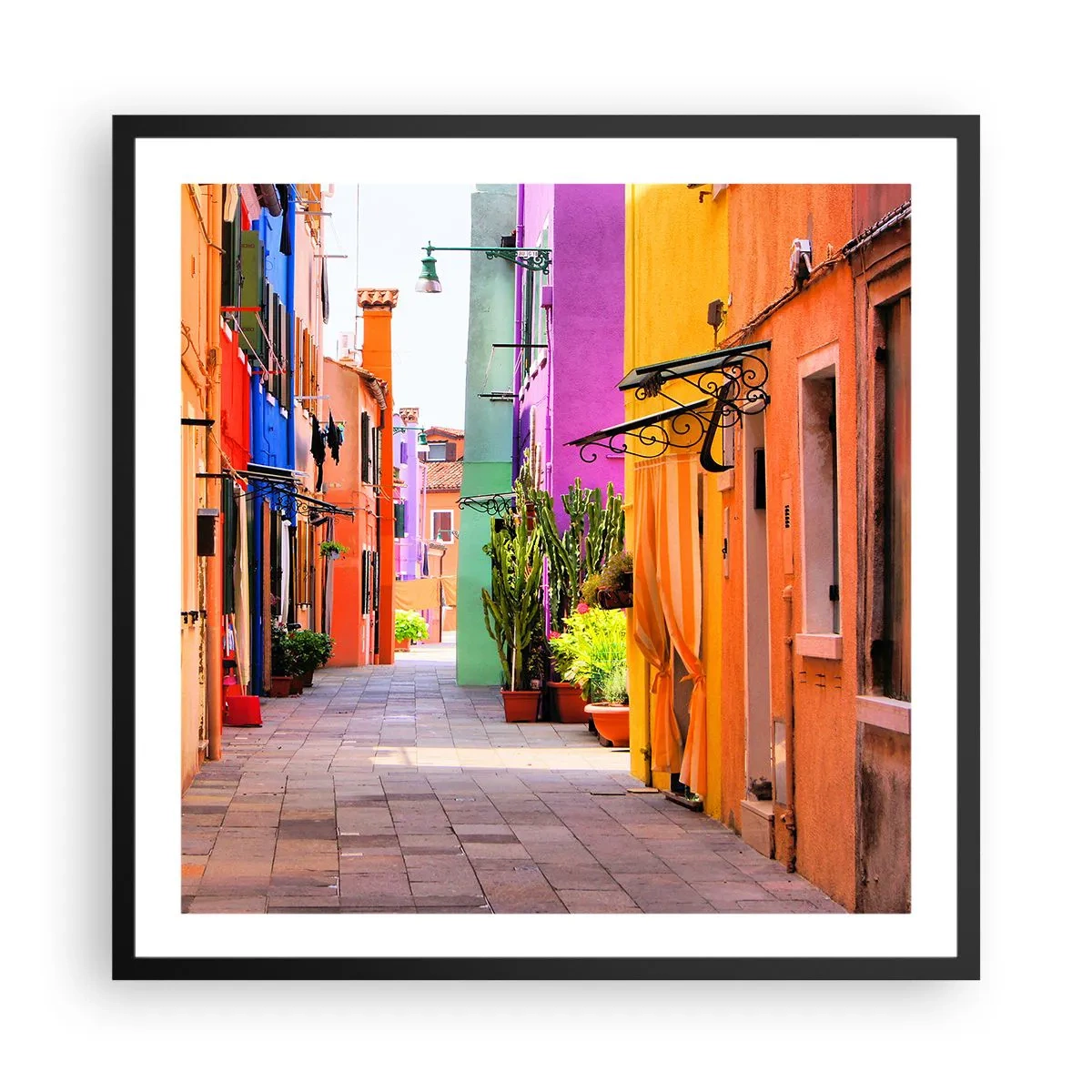 Plakat w czarnej ramie - Tęczowy zaułek - 60x60 cm