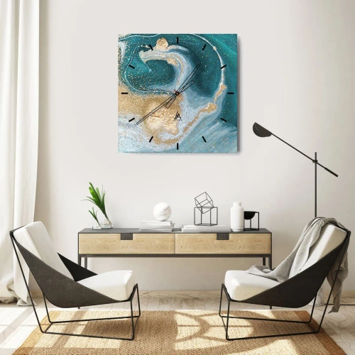 Zegar ścienny - Wir złota i turkusu - 30x30 cm