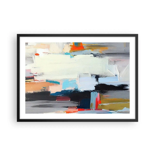Plakat w czarnej ramie - Kolorowa abstrakcja z dynamicznymi pociągnięciami pędzla - 70x50cm - Jest metoda? - Nowoczesna dekoracja ścienna do salonu i sypialni ARTTOR