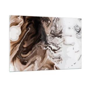 Obraz na szkle - Abstrakcyjny wzór w ciemnych odcieniach brązu i bieli - 120x80cm - Kontredans barw - Nowoczesna dekoracja ścienna do salonu, kuchni i sypialni ARTTOR
