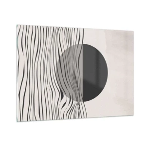 Obraz na szkle - Czarne fale i koło na beżowym tle - 100x70cm - Kompozycja połowiczna - Nowoczesna dekoracja ścienna do salonu, kuchni i sypialni ARTTOR
