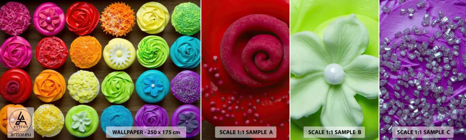 Fototapeta Próbka Standard Eco - Każde inne - wszystkie pyszne - Gastronomia, Kolorowe Ciasteczka, 3D - 100x30 cm