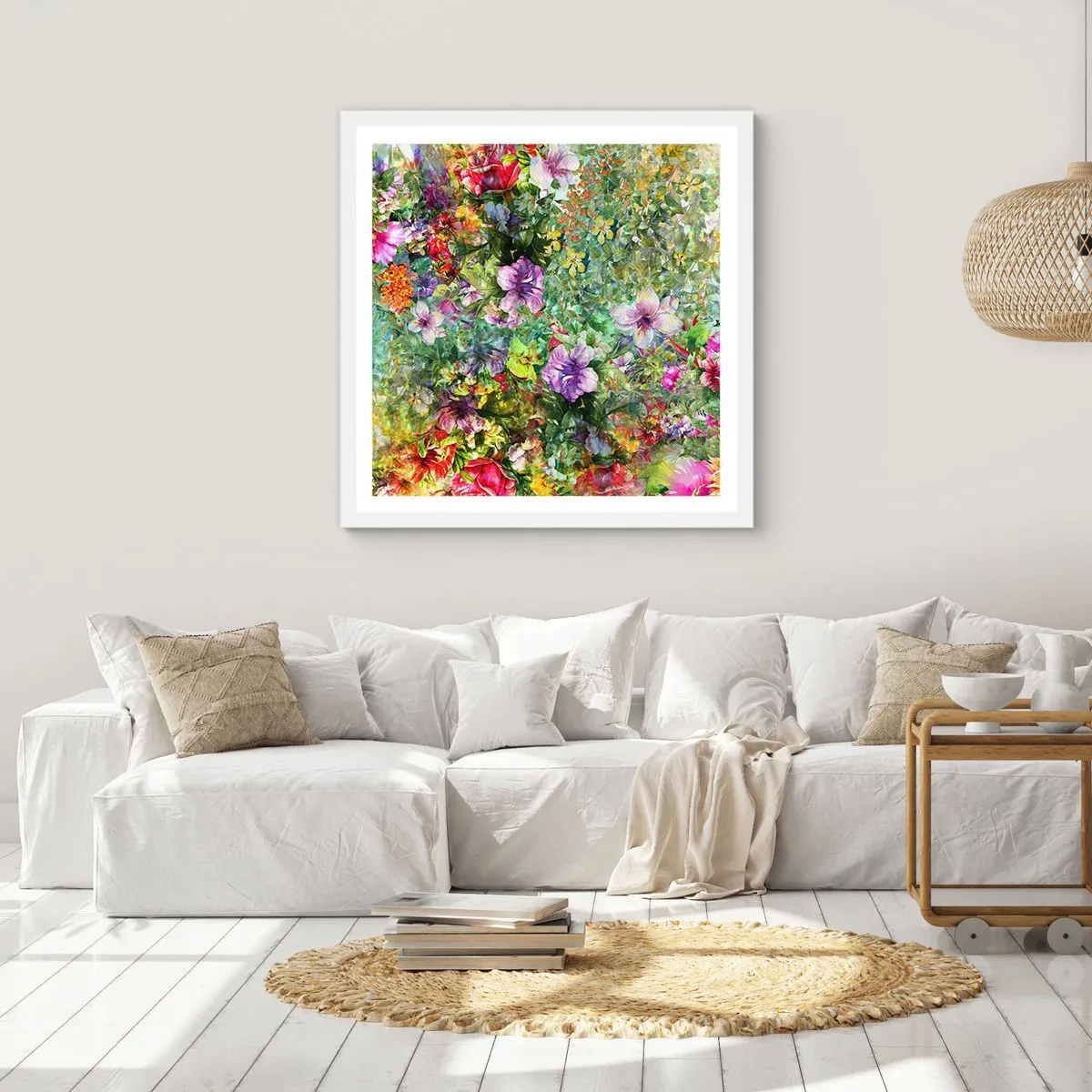 Plakat w białej ramie - W kwiaty na zatracenie - 30x30 cm