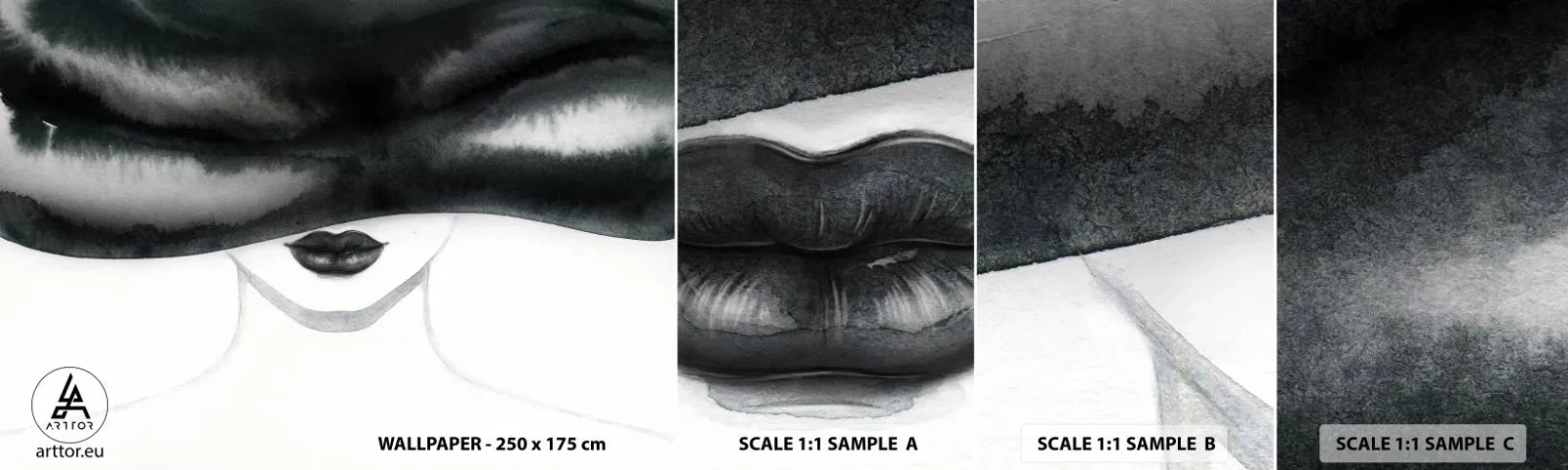 Fototapeta Próbka Samoprzylepna Deluxe Sticker - Zmysłowa tajemnica - Kobieta W Kapeluszu, Modelka, Czarno-Biały - 100x30 cm