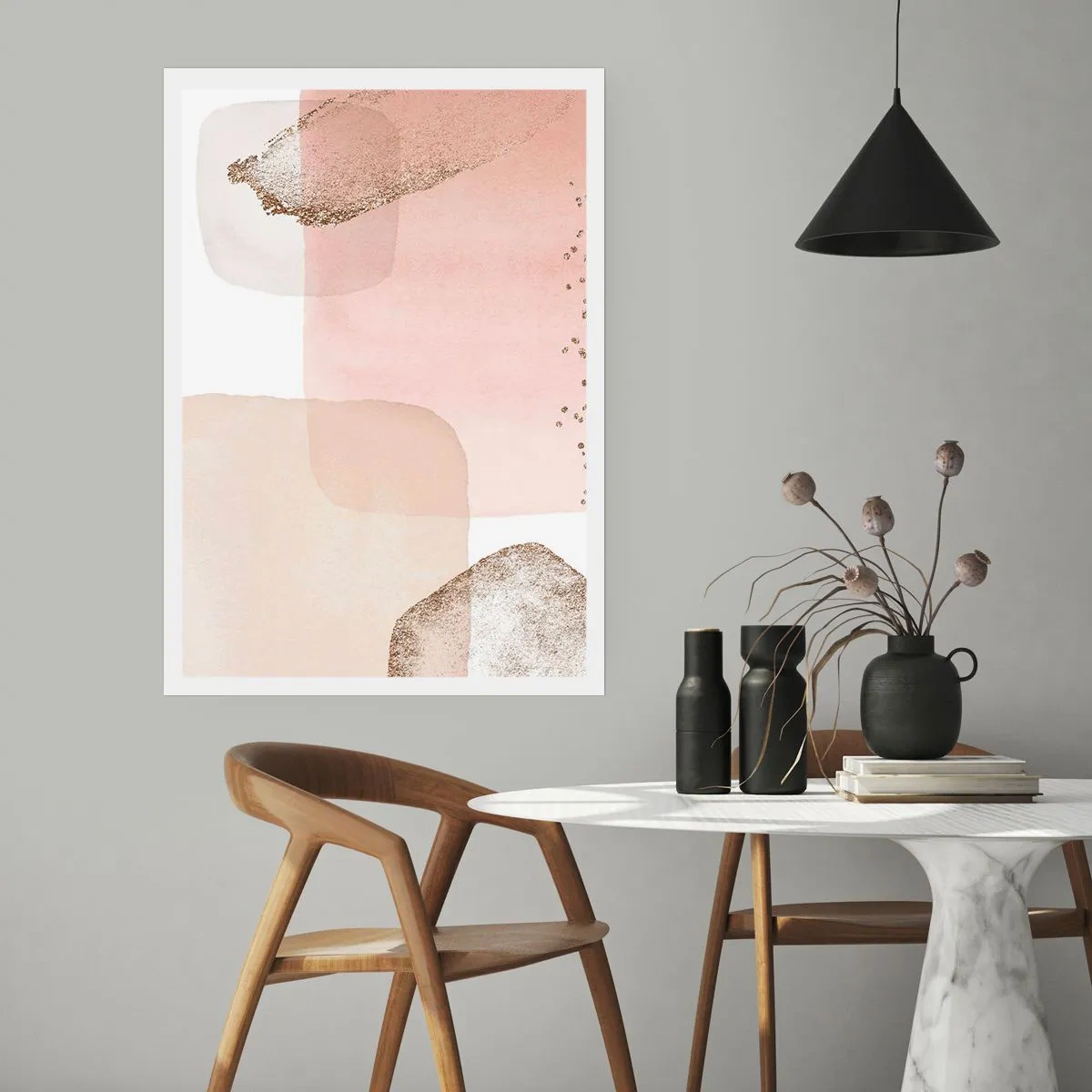 Plakat - Pastelowe kształty z delikatnym złotym akcentem - 50x70cm - Spojrzenie przez kolor - Nowoczesna dekoracja ścienna do salonu, kuchni i sypialni ARTTOR