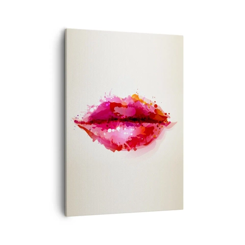 Obraz na płótnie - Abstrakcyjny malunek ust w intensywnych kolorach - 50x70cm - Czerwieńszy odcień czerwieni - Nowoczesna dekoracja ścienna do salonu, kuchni i sypialni ARTTOR
