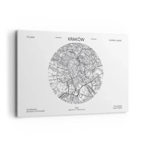 Obraz na płótnie - Mapa Krakowa w minimalistycznym stylu - 120x80cm - Anatomia Krakowa - Nowoczesna dekoracja ścienna do salonu, kuchni i sypialni ARTTOR