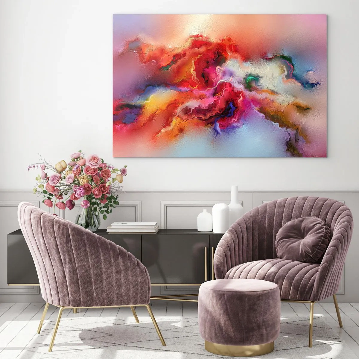 Obraz na szkle - Kolorowa abstrakcja przypominająca wirujące smugi dymu - 70x50cm - Jak pochwycić marzenia - dym - Nowoczesna dekoracja ścienna do salonu i sypialni ARTTOR