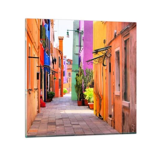 Obraz na szkle - Tęczowy zaułek - 50x50 cm