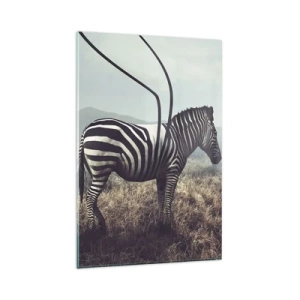 Obraz na szkle - Surrealistyczna zebra na tle trawiastego krajobrazu - 80x120cm - Uwaga! Usterka - Nowoczesna dekoracja ścienna do salonu i sypialni ARTTOR